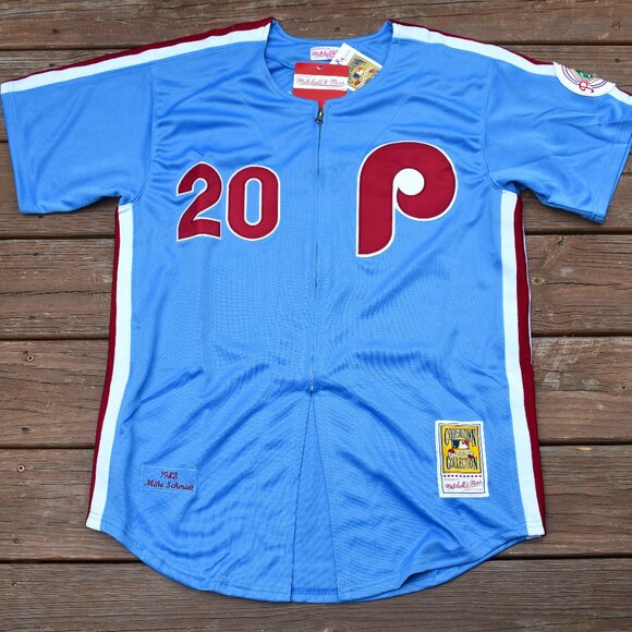 New! Mike Schmidt Philadelphia Phillies Blue Zip-Up Baseball Jersey Men's Large - Picture 2 of 2